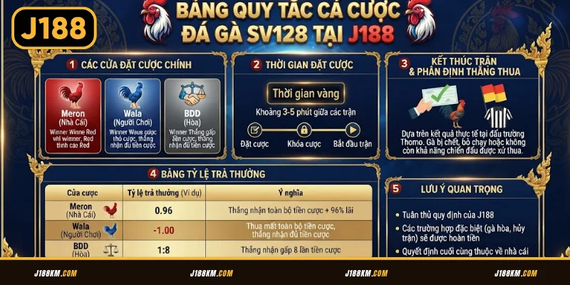 Quy tắc cá cược đá gà SV128 tại J188 cần nắm
